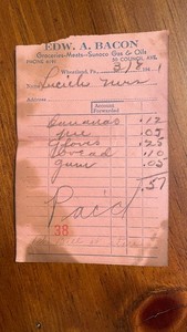 1941 Grocery Receipt Bacon Wheatland PA Sunoco Gas Oil Bananas Bread Gum Council