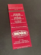 Vintage New Hampshire Matchbook “T Bones”  Salem Nashua