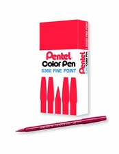 Pentel Arts Color Pen, Dark Red, Box of 12 S360-128 
