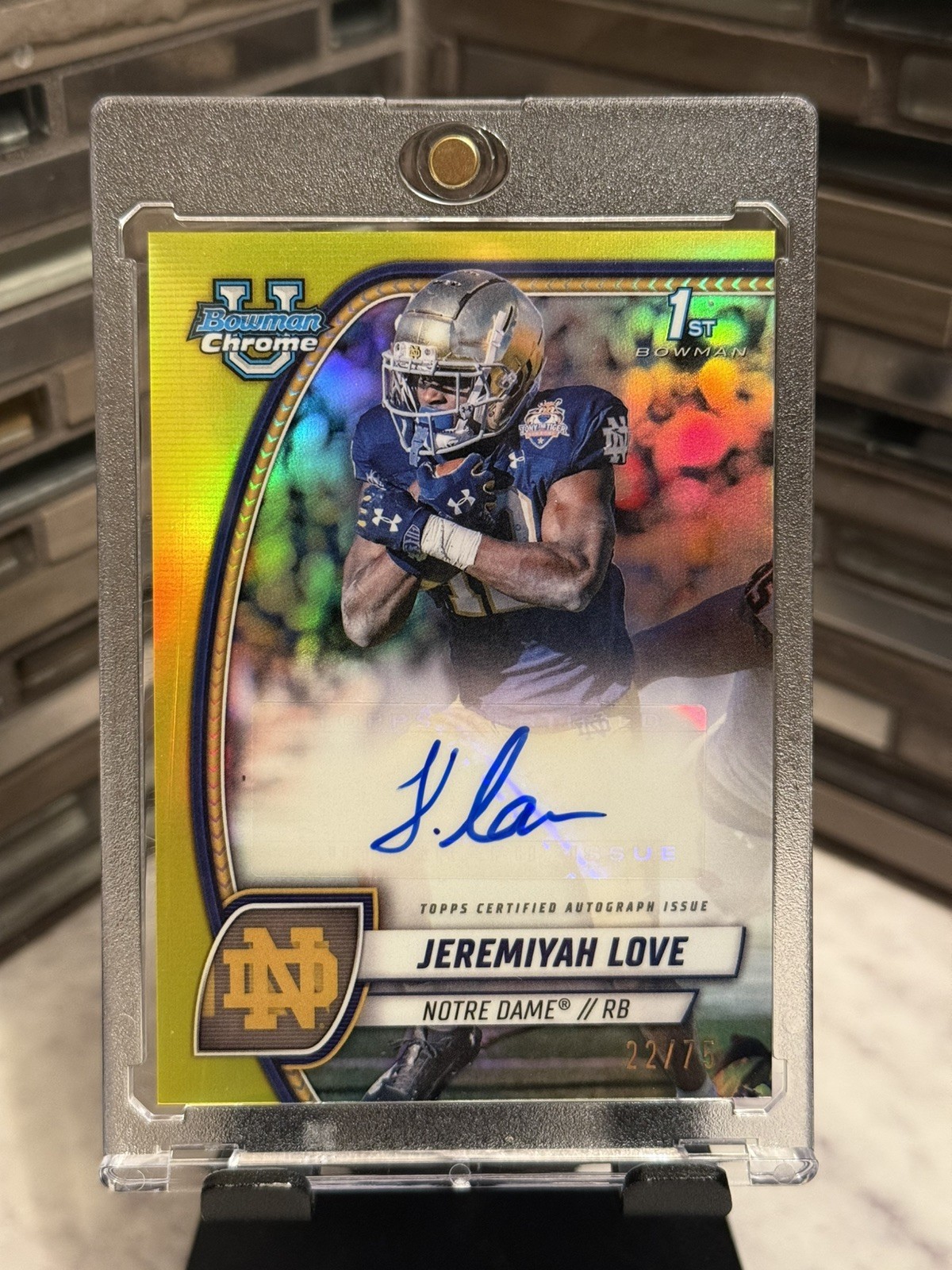 2024 Bowman University Chrome Jeremiyah Love Notre Dame 1st Auto Yellow /75