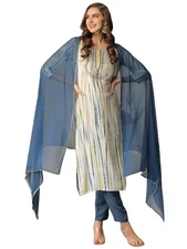 GoSriKi Women's Rayon Blend Straight Printed Kurta with Pant & Dupatta