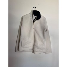 Old Navy Womens Sherpa Fleece Quarter Zip Pullover Cream Navy Blue Small