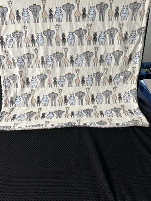 Baby Blanket Soft and Cuddly sweet jungle animals grays, blues and peach 30 x40 