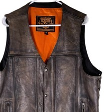 Milwaukee Leather Motorcycle Vest Men XL Distressed Brown Gun Pocket Biker Club