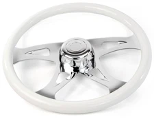 18” WHITE STEERING WHEEL 4 CHROME SPOKE Peterbilt Kenworth Freightliner intern