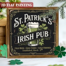 St. Patrick's Day Clover Irish Pub Wooden Framed Plaque Sign Holiday Bar Decor