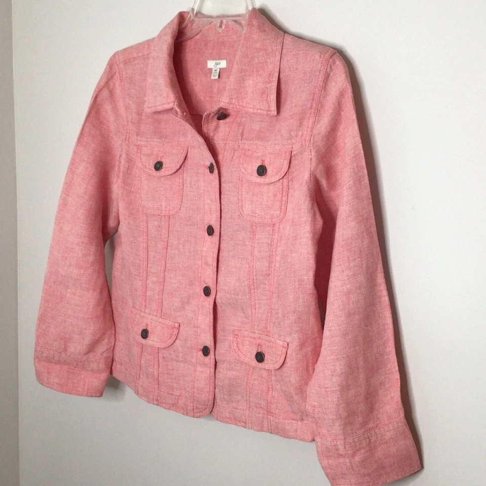 J. Jill Orange/Red Linen Jacket Size MP - Image 3 of 4