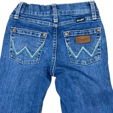 Wrangler Girls 10 slim Dark Wash Boot Cut Jeans w/W Stitch Back Pocket