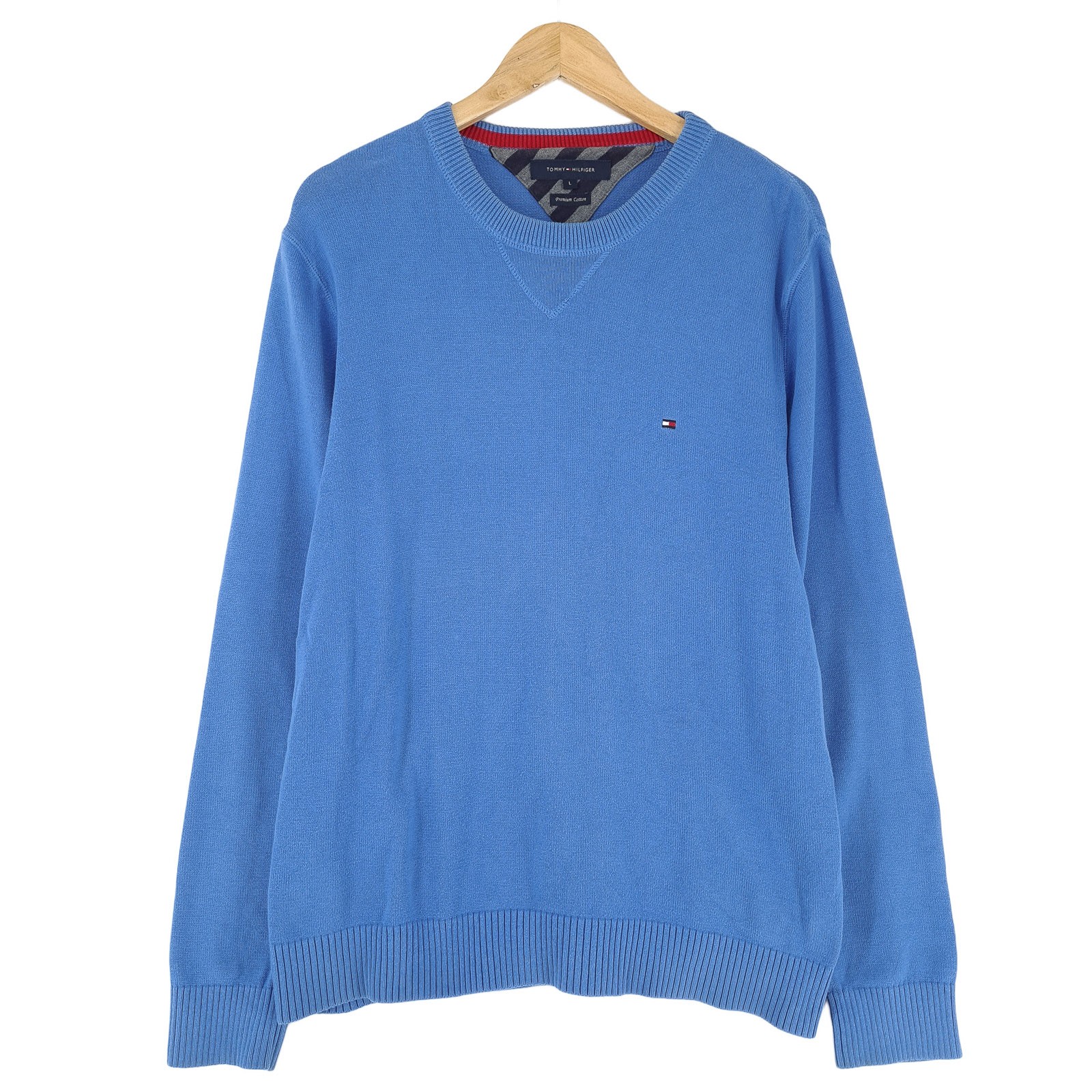 Tommy Hilfiger Mens Pullover Sweater Blue Cotton Classic Knit Ia0 Size L