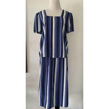 Vintage Sasson Women's 2-Piece Striped Blue/Black Skirt Matching Set Size 12/13
