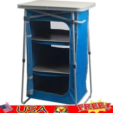 Portable 3-Shelf Collapsible Storage Cabinet W/ Table Top Outdoor Activities New