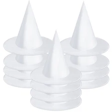 Jeyiour 12 Pieces White Witch Hat, Halloween Witches Hat, Halloween Costume W...