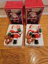 Vintage Santa  Christmas Stocking Hanger 6" Tall Qty 2 MATCHING w/ Boxes