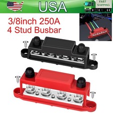 Red & Black 3/8" 250A 4 Stud Power Distribution Busbar Bus Bar W/Cover Fast Ship