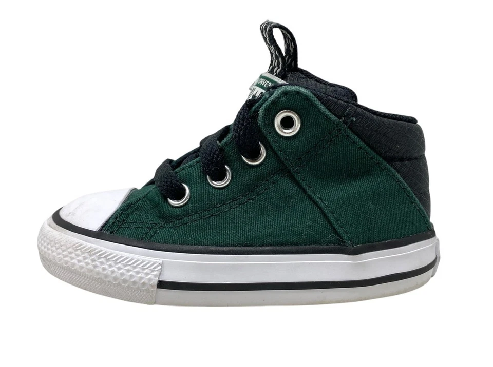Zapatos de bebé Converse All Star verde bosque lona media parte superior zapatillas con cordones talla 5 Foto 3 de 4