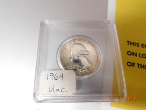 Uncirculated 1964 90% Silver Washington US Quarter