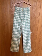 Holland Cooper High Waisted Straight Teal Checked Wool Trousers 10 RRP £299