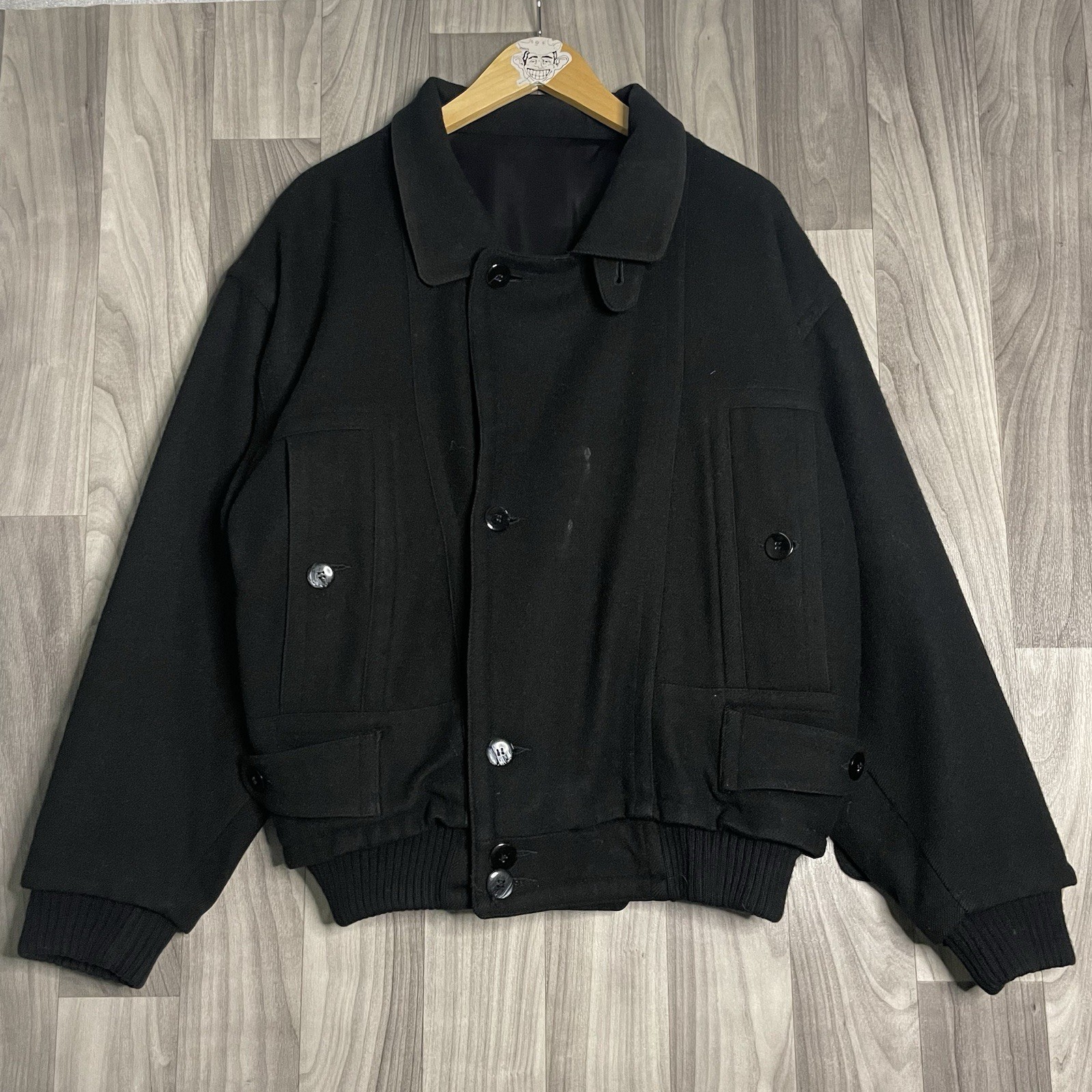 Vintage Hugo Boss Wool Bomber Jacket Black Rare Sz 48