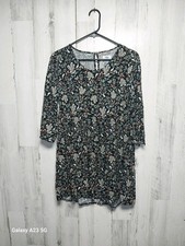 Old Navy Womens Floral Hare Print 3/4 Sleeve Boho Babydoll Mini Dress Black Sz S