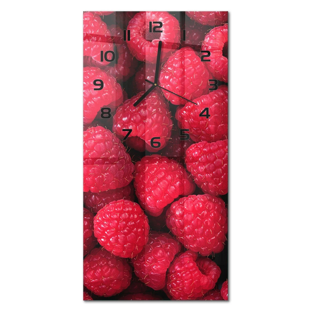 Reloj de Pared Rectangular Vertical Vidrio Templado Premium Frambuesas 30x60 cm