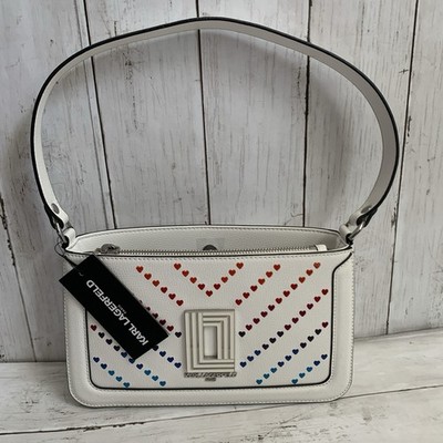 Karl Lagerfeld Women's Simone Ombre Heart Shoulder Bag Hearts Embroidered White