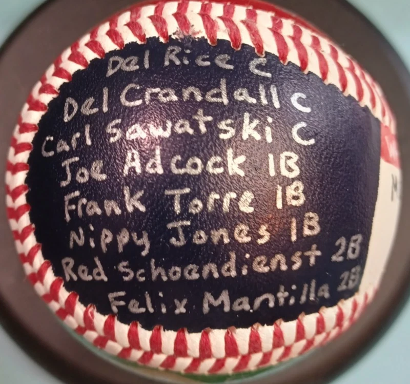 HAND PAINTED BASEBALL 1957 MILWAUKEE BRAVES WORLD SERIES CHAMPIONS HANK AARON + - Image 2 of 4