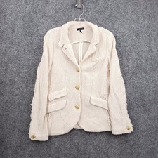 Rag Bone Womens Knit Tweed Blazer Jacket Cream Ivory Raw Edge Gold Button 10