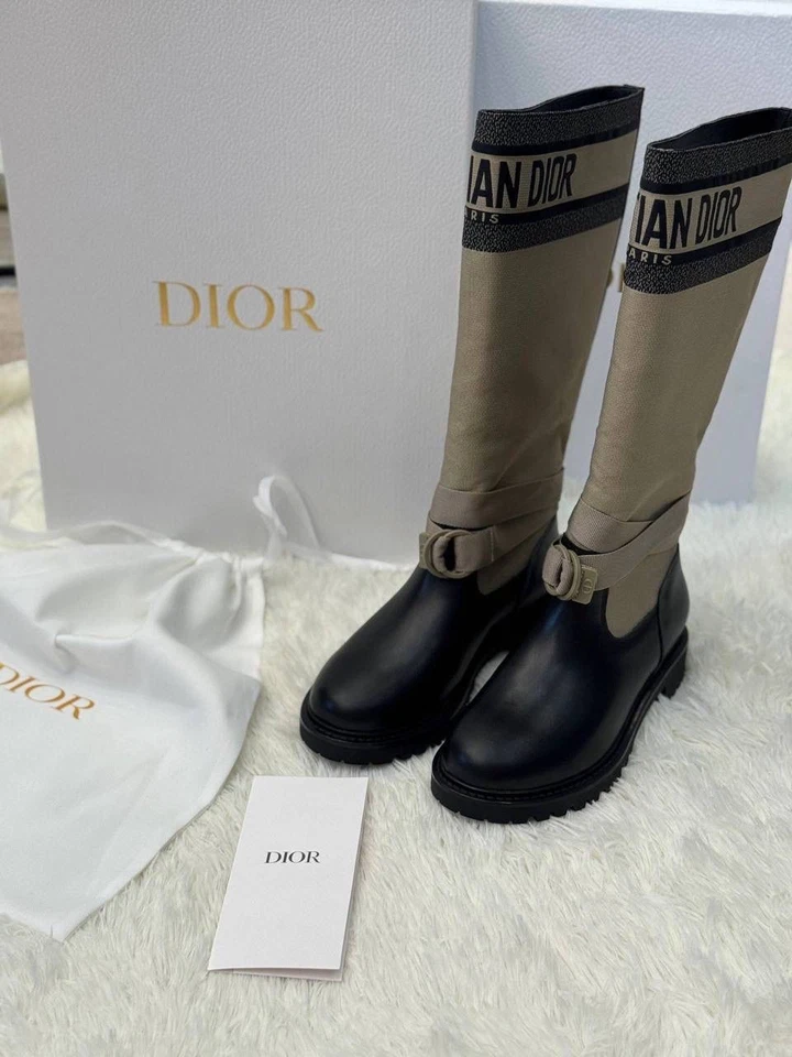 迪奥高筒靴女式米色黑色防水橡胶鞋 37 码全新带盒 — 第 2/4 张图片