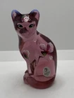 Fenton Rose Pink Opalescent Stylized Cat Kitty Figurine 5.25" Signed S. Waters