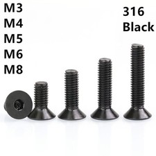 Black 316 Stainless Steel Hex Socket Bolts Countersunk Head Screw M3 M4 M5 M6 M8