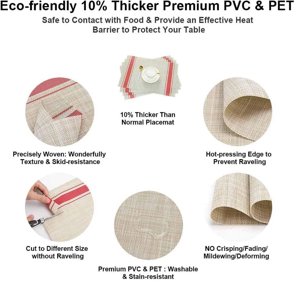 Juego de 6 manteles individuales GIVERARE, vinilo tejido resistente al calor grandes, paquete de 6 rojos  Foto 3 de 4