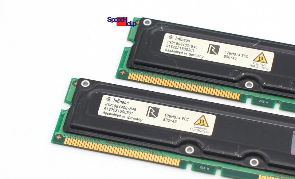 256MB 2x128MB Rdram PC800 Rimm ECC Infineon HYR186440G-845 800-45 Server RAM - Image 2 of 3