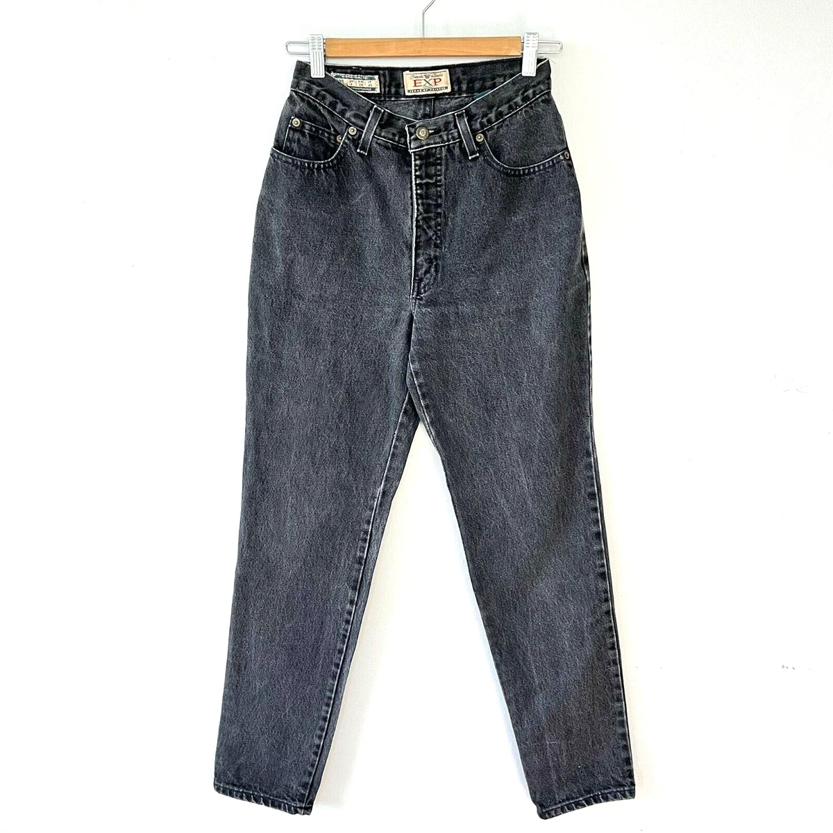 Vintage 90s Express Womens 5 6 Black Jeans High Rise Slim Fit Tapered Washed Out