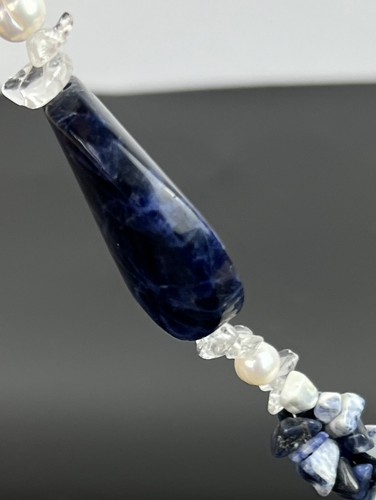 Sodalith Quarz Süßwasser Perlen Halskette Perlen Boho blau - Bild 12 von 12