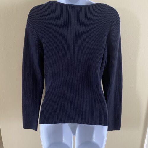 Vintage Liz & Co. Pullover Navy Blue Ribbed V-Neck Lightweight Sweater Size XL - Picture 3 of 10