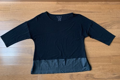 By Chico’s Black Slinky Size 1 Dolman Sleeves Contrast Hem Crop Top