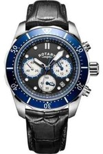 ROTARY CHRONOGRAPH WATCH BLUE BEZEL BLACK LEATHER STRAP GS00092/04 **BRAND NEW**