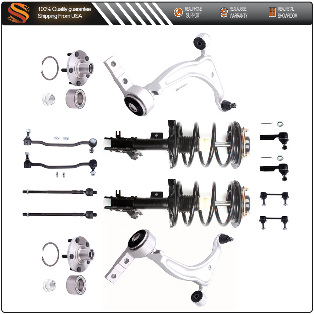Nissan Maxima 04-08 Front Suspension Kit - Struts Control Arms Hubs Tie Rods Sway Bars