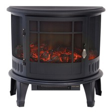 1800W Electric Fireplace Log Burner Heater Fire Flame Effect Stove Black Metal