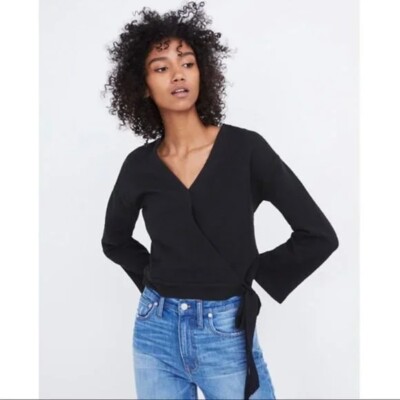 Madewell Black Texture & Thread Wrap Top Size XS