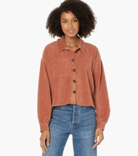MADEWELL Shirt Button Up Corduroy Crop Womens Size Large - Warm Umber