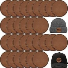 30 Pcs Blank Leather Hat Patches with Adhesive Round Laserable Leatherette Pa...
