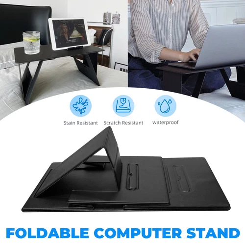 Foldable Laptop Stand Ergonomic Portable Laptop Riser PU Leather Laptop Holder