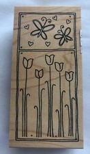 Great Impressions TULIP GARDEN Butterfly HEARTS Window Rubber Stamp G221 New