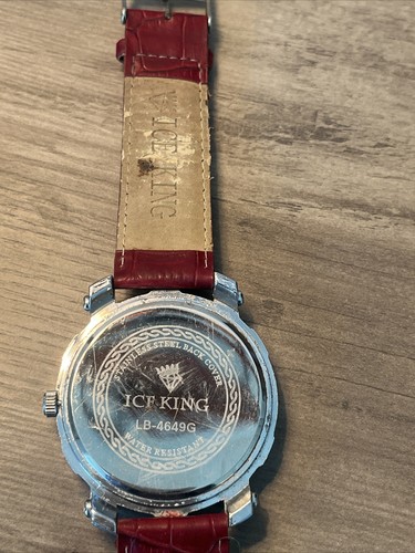 Ice King Men's Red Leather Rhinestone Watch - Picture 3 of 4