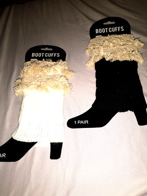 NEW ~ Lot  2 ~ Ladies Hand Knitted Acrylic Boot Cuffs ~ Women's ~White & Black  