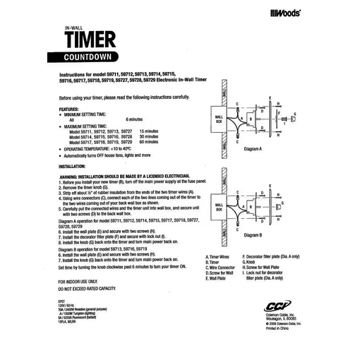 20-Amp 60-Minute In-Wall Spring Wound Countdown Timer Switch Gray Light Control - Picture 5 of 8
