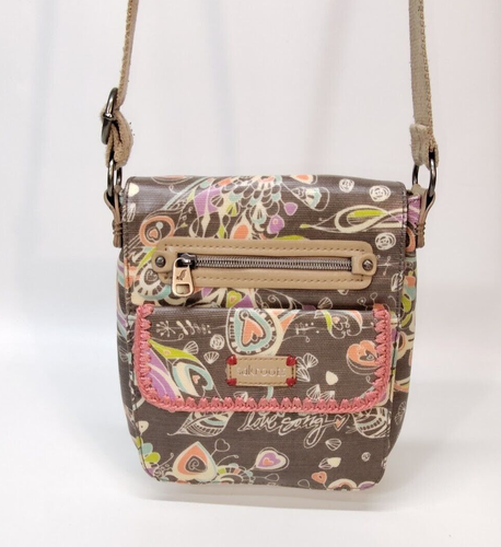 Sakroots Cross Body Bag Brown Multi-Color Floral Credit Card Flap Snap - Picture 3 of 24