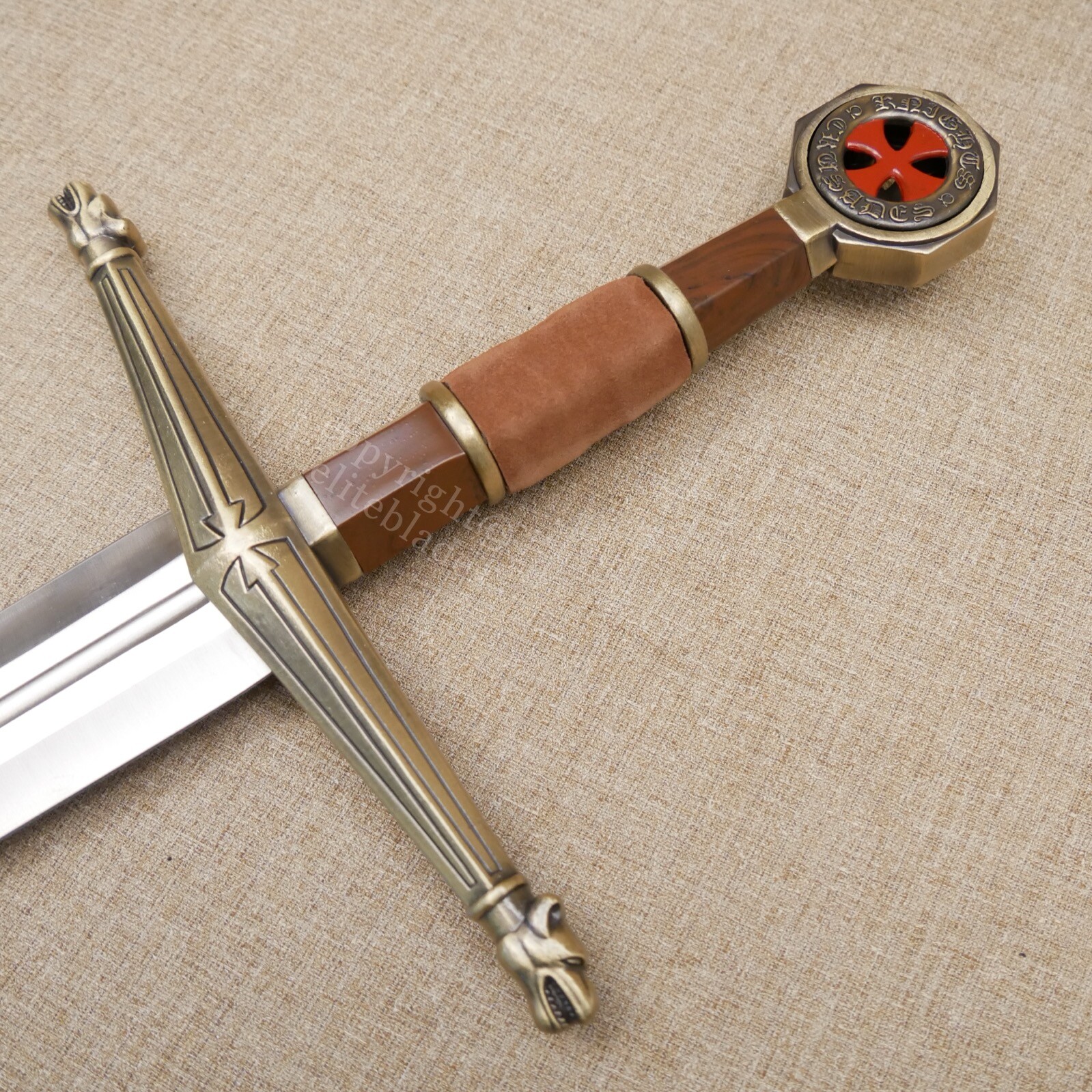 48" Medieval Crusader Knight Sword with Scabbard and Red Cross Pommel