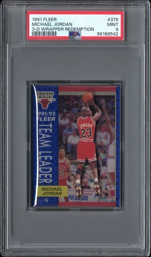 PSA 9 MICHAEL JORDAN 1991 Fleer 3D Acrylic Wrapper Redemption TEAM LEADER MINT